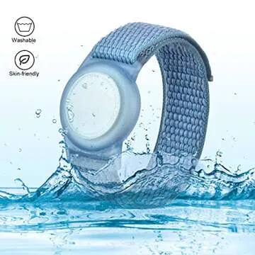 Kids Wristband Compatible with Apple AirTag, Protective Case for Air Tag GPS Tracker Holder with Nylon Bracelet, Adjustable Anti Lost Watch Band for Toddler Child Elder(Blue)