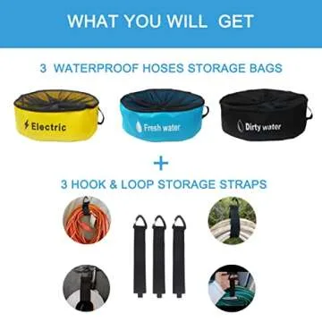 Inseknm RV Hose Storage, 3-Pack RV Hose Storage Bag with Waterproof RV Hose Storage, RV Accessories Bag, RV Utility Bag, RV Hose Bag for Fresh/Black Water Hoses, Electrical Cords and RV Accessories