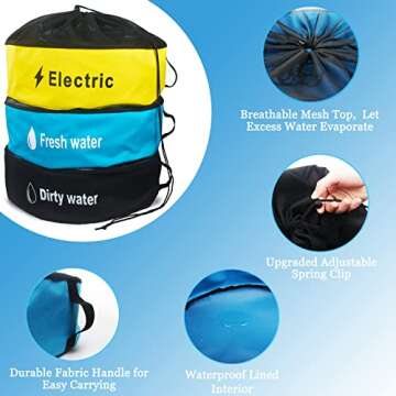 Inseknm RV Hose Storage, 3-Pack RV Hose Storage Bag with Waterproof RV Hose Storage, RV Accessories Bag, RV Utility Bag, RV Hose Bag for Fresh/Black Water Hoses, Electrical Cords and RV Accessories