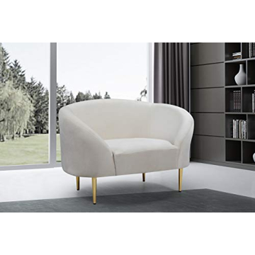 Meridian Furniture Ritz Collection Modern | Contemporary Velvet Upholstered Chair with Sturdy Metal Legs in Rich Gold Finish, Cream, 43.5" W x 31.75" D x 30.5" H