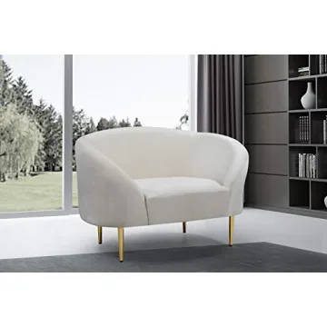 Meridian Furniture Ritz Collection Modern | Contemporary Velvet Upholstered Chair with Sturdy Metal Legs in Rich Gold Finish, Cream, 43.5" W x 31.75" D x 30.5" H
