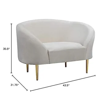 Meridian Furniture Ritz Collection Modern | Contemporary Velvet Upholstered Chair with Sturdy Metal Legs in Rich Gold Finish, Cream, 43.5" W x 31.75" D x 30.5" H