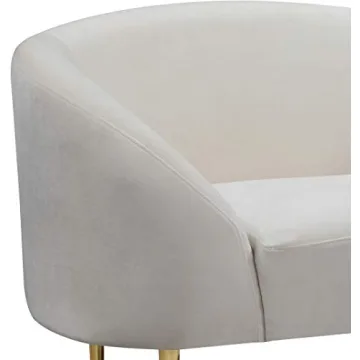 Meridian Furniture Ritz Collection Modern | Contemporary Velvet Upholstered Chair with Sturdy Metal Legs in Rich Gold Finish, Cream, 43.5" W x 31.75" D x 30.5" H