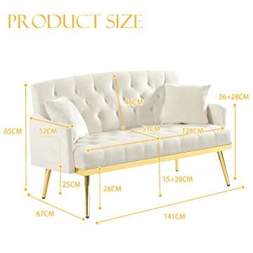 Antetek Upholstered Velvet Loveseat Sofa, Modern Small Sofa Couch with Side Pocket and Golden Metal ...