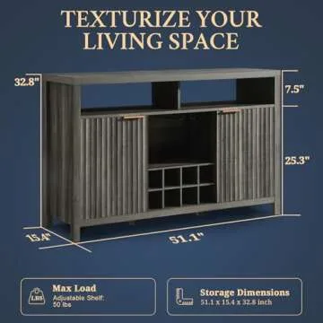 Oxford Wine Bar Cabinets with Storage - 51" Sideboard Buffet Cabinet for Home, 32.8" Tall Liquor Bar Cabinet for Kitchen (Midnight Oak)