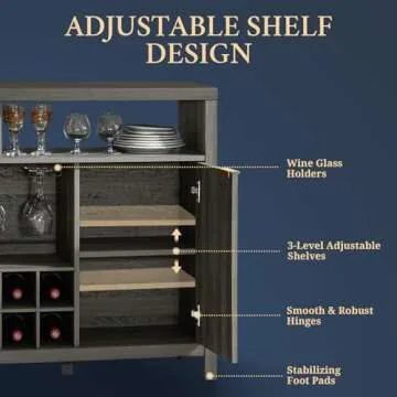 Oxford Wine Bar Cabinets with Storage - 51" Sideboard Buffet Cabinet for Home, 32.8" Tall Liquor Bar Cabinet for Kitchen (Midnight Oak)