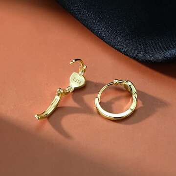 SLUYNZ 925 Sterling Silver Black Heart Hoop Earrings for Women Teen Girls Heart Huggie Earrings Hoop (B-18K Gold Plated)