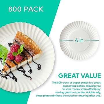 JOLLY PARTY 6 Inch White Paper Plates Uncoated, Everyday Disposable Paper Plates, Light Weight Small...