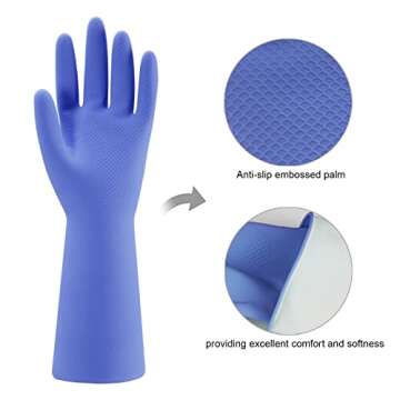 Vibrant Rubber Kitchen Dishwashing Gloves - 4 Pairs Non-Slip & Reusable