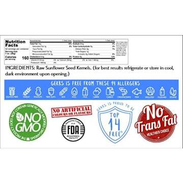 Raw Sunflower Seed Kernels by Gerbs – 2 LBS - Top 11 Food Allergen Free & Non GMO - Vegan & Kosher - Seed Country of Origin USA – Premium Grade Shelled Sunflower