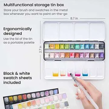 ARTEZA 24 Metallic Watercolor Paint Set for Artists