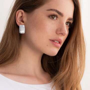 COARVXA 925 Sterling Silver Chunky Gold Rectangle Stud Earrings for Women| Dainty Thick Stud Earrings | Geometric Square Earrings | Minimalist Geometric Earrings Gifts Jewelry for Women