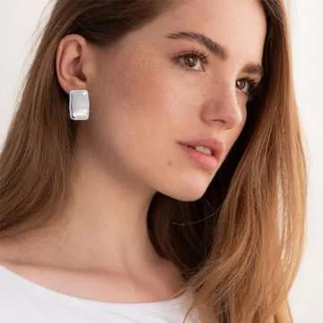 COARVXA 925 Sterling Silver Chunky Gold Rectangle Stud Earrings for Women| Dainty Thick Stud Earrings | Geometric Square Earrings | Minimalist Geometric Earrings Gifts Jewelry for Women