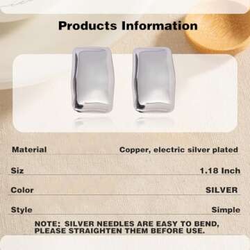 COARVXA 925 Sterling Silver Chunky Gold Rectangle Stud Earrings for Women| Dainty Thick Stud Earrings | Geometric Square Earrings | Minimalist Geometric Earrings Gifts Jewelry for Women