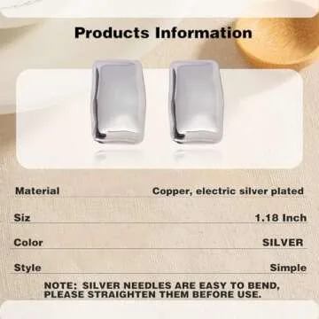 COARVXA 925 Sterling Silver Chunky Gold Rectangle Stud Earrings for Women| Dainty Thick Stud Earrings | Geometric Square Earrings | Minimalist Geometric Earrings Gifts Jewelry for Women