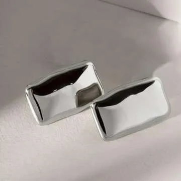 COARVXA 925 Sterling Silver Chunky Gold Rectangle Stud Earrings for Women| Dainty Thick Stud Earrings | Geometric Square Earrings | Minimalist Geometric Earrings Gifts Jewelry for Women