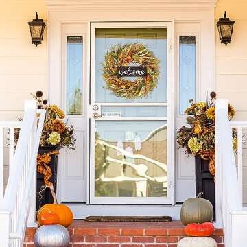 Sggvecsy Fall Wreath 19'' Grain Wreath Harvest Gold Wheat Ears Circle Garland Autumn Front Door Wrea...