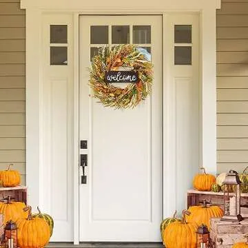 Sggvecsy Fall Wreath 19'' Grain Wreath Harvest Gold Wheat Ears Circle Garland Autumn Front Door Wreath for Christmas Front Door Outside Indoor Wall Wedding Window Thanksgiving & Fall & Autumn Decor