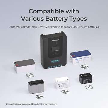 Renogy Rover 20A 12V/24V Auto DC Input MPPT Solar Charge Controller Parameter Adjustable LCD Display Solar Panel Regulator fit for Gel Sealed Flooded and Lithium Battery, Rover 20A,black