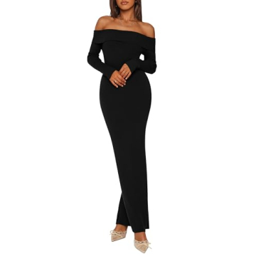 PRETTYGARDEN Women's Winter Sweater Dress Long Sleeve Off Shoulder Slit Maxi Bodycon Cocktail Party ...