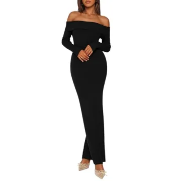 PRETTYGARDEN Women's Winter Sweater Dress Long Sleeve Off Shoulder Slit Maxi Bodycon Cocktail Party ...