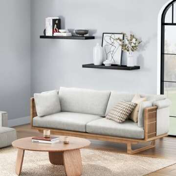 AMADA HOMEFURNISHING Floating Shelves Wall Mounted, 24 x 7 Inch Wall Shelves for Bathroom, Bedroom, Living Room, Black Shelves Set of 2 - AMFS05