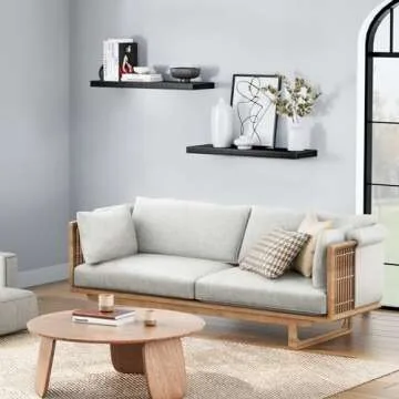 AMADA HOMEFURNISHING Floating Shelves Wall Mounted, 24 x 7 Inch Wall Shelves for Bathroom, Bedroom, Living Room, Black Shelves Set of 2 - AMFS05