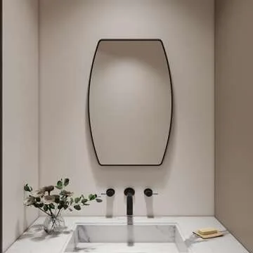 LuuLake Oblong Black Rectangle Large Framed Wall Mirror with Angled Beveled Mirror Frame Living Room, Vanity or Bathroom, Luxury Mirrored Rectangle Hangs Horizontal or Vertical (36" x 24")