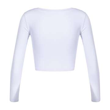 Womens Long Sleeve Crop Tops Basic Teen Girl Clothes Casual Cute Yoga Shirts Layering Slim Fitted Workout T-Shirt White