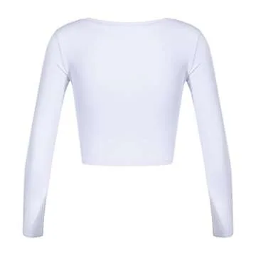 Womens Long Sleeve Crop Tops Basic Teen Girl Clothes Casual Cute Yoga Shirts Layering Slim Fitted Workout T-Shirt White