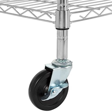 Amazon Basics Portable Kitchen Storage Rack on Caster Wheels with Adjustable Shelves, 175 Pound Capacity, 21 x 15 x 36.7 inches (LxWxH), Wood/Chrome