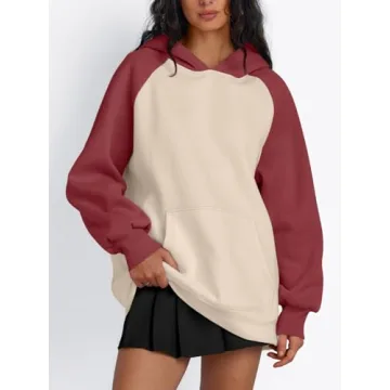 Trendy Queen Oversized Hoodies for Women Pullover Fleece Fall Sweatshirts Fashion Y2K Outfits Clothes 2025 Apricot WineRed M