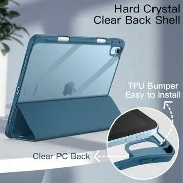 JETech Case for iPad Air 11-Inch M2 (2024), iPad Air 5/4 (2022/2020 5th/4th 10.9-Inch) with Pencil Holder, Clear Transparent Back Slim Stand Shockproof Tablet Cover, Auto Wake/Sleep (Blue)