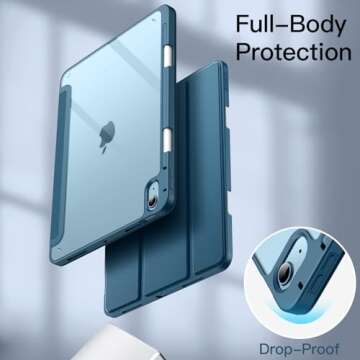 JETech Case for iPad Air 11-Inch M2 (2024), iPad Air 5/4 (2022/2020 5th/4th 10.9-Inch) with Pencil Holder, Clear Transparent Back Slim Stand Shockproof Tablet Cover, Auto Wake/Sleep (Blue)