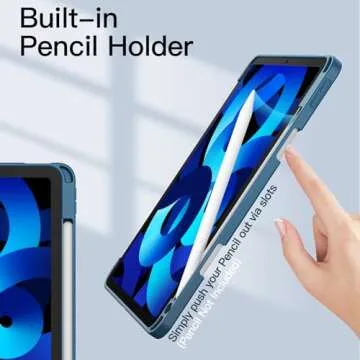 JETech Case for iPad Air 11-Inch M2 (2024), iPad Air 5/4 (2022/2020 5th/4th 10.9-Inch) with Pencil Holder, Clear Transparent Back Slim Stand Shockproof Tablet Cover, Auto Wake/Sleep (Blue)