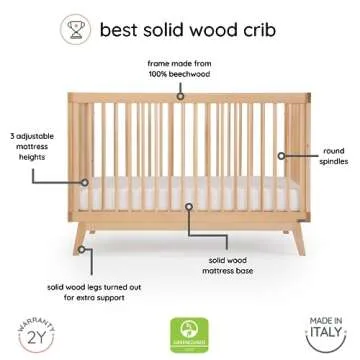 dadada Baby Soho 3-in-1 Convertible Crib to Toddler Bed – Wooden Crib Made in Italy, GREENGUARD Go...