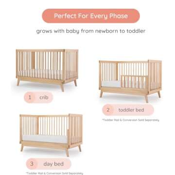 dadada Baby Soho 3-in-1 Convertible Crib to Toddler Bed – Wooden Crib Made in Italy, GREENGUARD Gold Certified Small Baby Crib – Baby-Safe Finish, Modern Design (Natural)