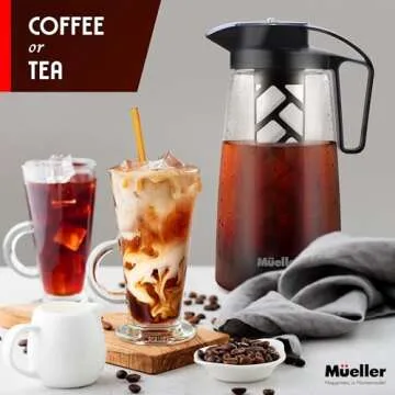 Mueller Cold Brew Coffee Maker, 64 oz Tritan Fortified Pitcher, Pour Spout Handle Lid, Resilient & Leak-Proof for Iced Coffee Tea