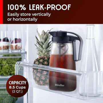 Mueller Cold Brew Coffee Maker, 64 oz Tritan Fortified Pitcher, Pour Spout Handle Lid, Resilient & Leak-Proof for Iced Coffee Tea