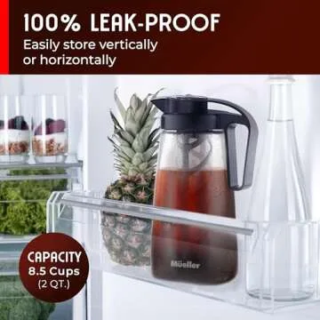 Mueller Cold Brew Coffee Maker, 64 oz Tritan Fortified Pitcher, Pour Spout Handle Lid, Resilient & Leak-Proof for Iced Coffee Tea