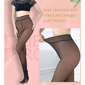 Cokosoxo Fleece Lined Tights Women Sheer Tights Fake Translucent Thick Warm Pantyhose High Waisted Thermal Leggings Black