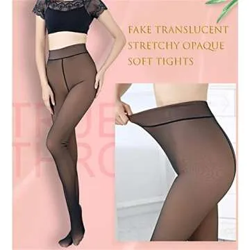 Cokosoxo Fleece Lined Tights Women Sheer Tights Fake Translucent Thick Warm Pantyhose High Waisted Thermal Leggings Black