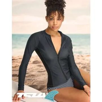 Stylish TSLA Women's UPF 50+ Zipper Rash Guard