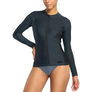 Stylish TSLA Women's UPF 50+ Zipper Rash Guard