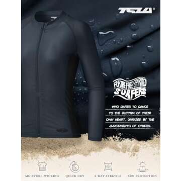 Stylish TSLA Women's UPF 50+ Zipper Rash Guard