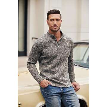 COOFANDY Men's Casual Slim Fit Pullover Sweatshirt - Thermal Fleece Henley