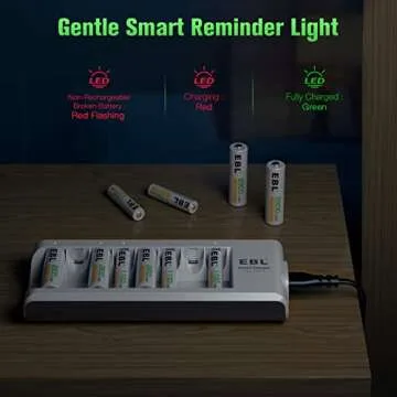 EBL AA AAA Battery Charger, 8-Bay Individual Charger for NiMH NiCD Rechargeable Batteries with AC Plug Fast Charging