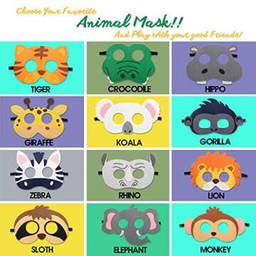 CiyvoLyeen Safari Jungle Animal Felt Masks for Birthday Parties and Dress-Up Fun