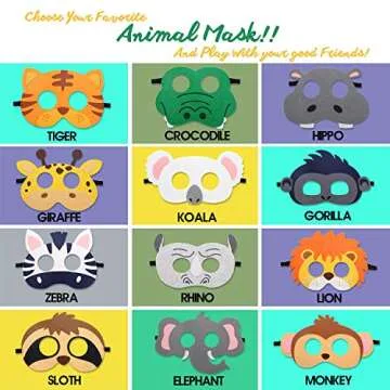 CiyvoLyeen Safari Jungle Animal Felt Masks for Birthday Parties and Dress-Up Fun