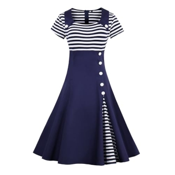 Women's Vintage Navy Stripes Sailor Dress A Line Style